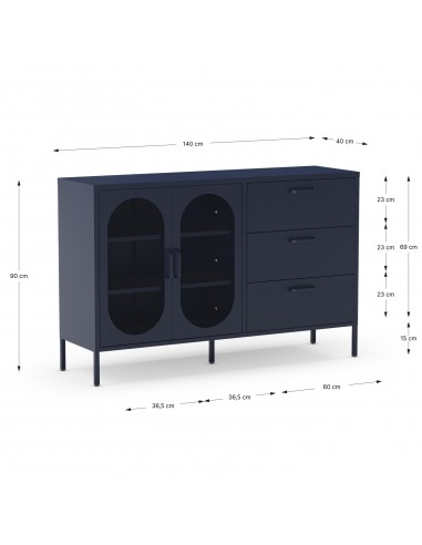 Aparador Diora Azul de metal 140 cm, 2 portas e...