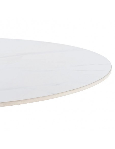 Mesa redonda Oda 100 cm. Porcelánico y Metal lacado blanco.