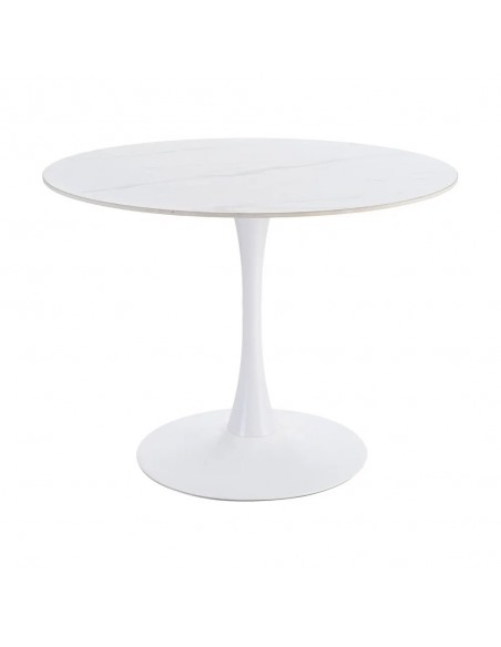 Mesa redonda Oda 100 cm. Porcelánico y Metal lacado blanco.