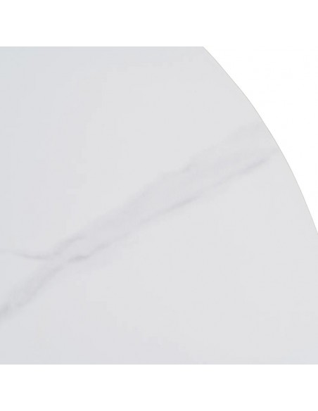 Mesa redonda Oda 100 cm. Porcelânico e metal lacado branco.