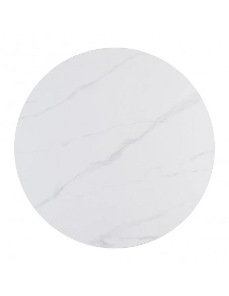 Mesa redonda Oda 100 cm. Porcelânico e metal lacado branco.