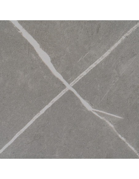 Mesa redonda Oda 100 cm. Porcelánico gris y Metal lacado blanco.