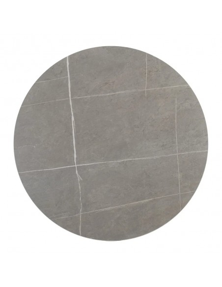 Mesa redonda Oda 100 cm. Porcelánico gris y Metal lacado blanco.