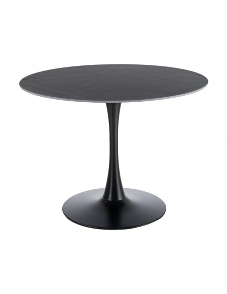 Mesa redonda Oda 100 cm. Porcelánico y Metal lacado negro.