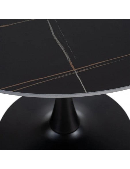Mesa redonda Oda 100 cm. Porcelânico e metal lacado preto.