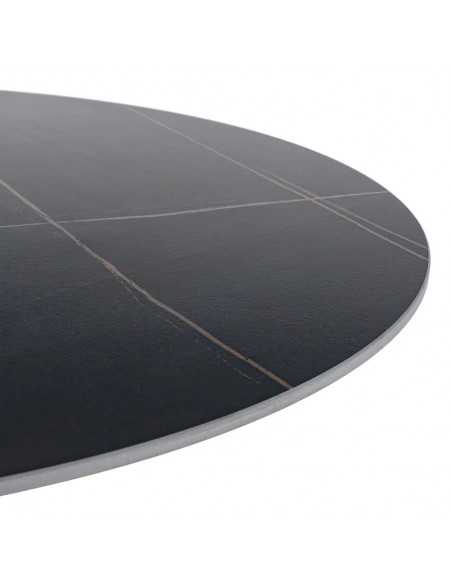 Mesa redonda Oda 100 cm. Porcelânico e metal lacado preto.