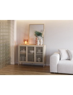 Aparador metálico minimalista FAYNA crema 120 cm y 3 puertas 2