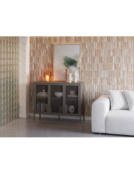 Aparador metálico minimalista FAYNA Moca 120 cm y 3 puertas