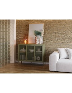 Aparador metálico minimalista FAYNA Verde 120 cm y 3 puertas 2