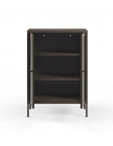 Mueble auxiliar metálico minimalista LAYNA moca 70x100, 2 puertas de cristal