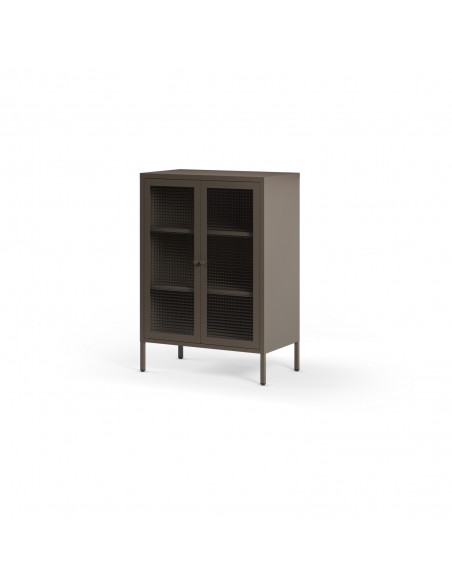 Mueble auxiliar metálico minimalista LAYNA moca 70x100, 2 puertas de cristal