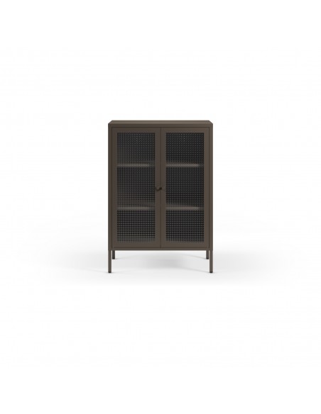 Mueble auxiliar metálico minimalista LAYNA moca 70x100, 2 puertas de cristal