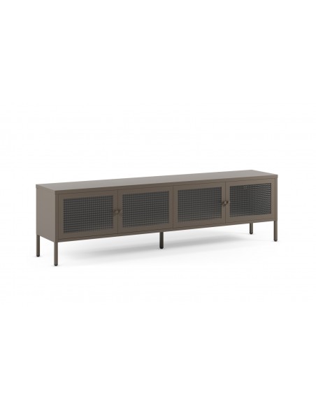 Mueble de TV metálico minimalista LAYNA moca 160 cm con 4 puertas de cristal