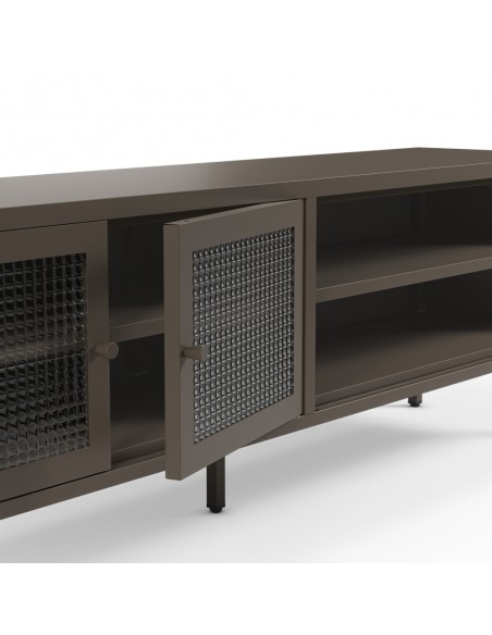 Mueble de TV metálico minimalista LAYNA moca 160 cm con 4 puertas de cristal