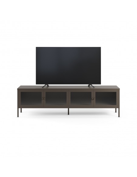 Móvel de TV minimalista LAYNA em metal, cor mocha, 160 cm, com 4 portas de vidro
