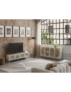 Aparador metálico minimalista TAYRA crema 160 cm con 4... 2