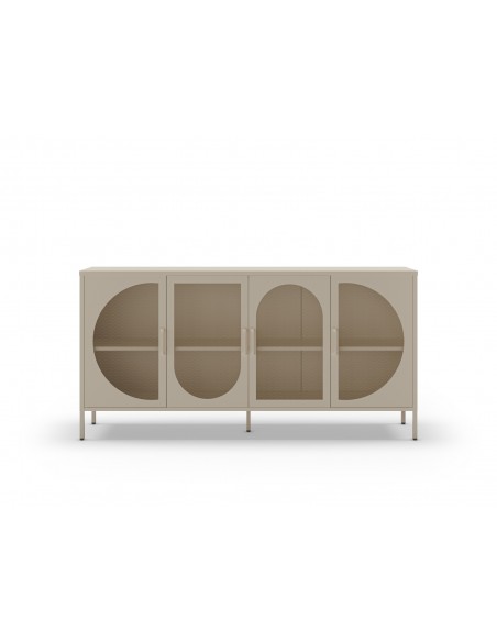 Aparador minimalista TAYRA em metal, creme, 160 cm, com 4 portas