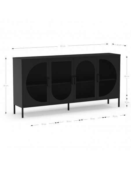 Aparador metálico minimalista TAYRA negro 160 cm con 4 puertas