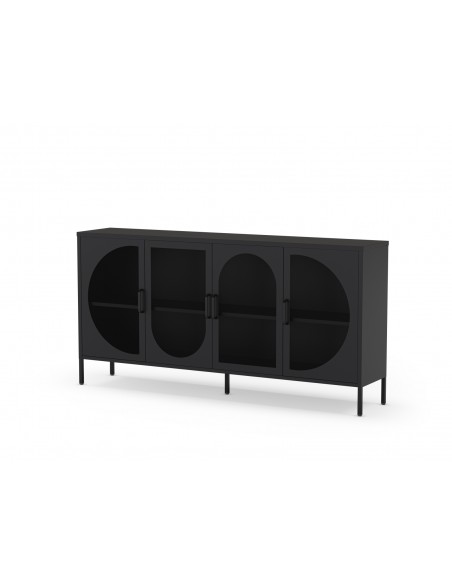 Aparador minimalista TAYRA em metal,preto, 160 cm, com 4 portas