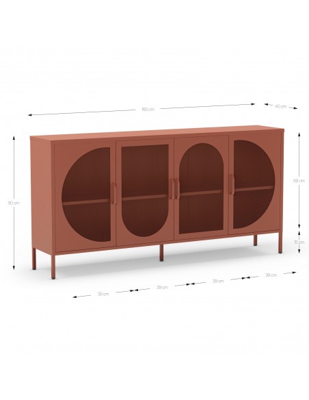 Aparador metálico minimalista TAYRA terracota 160 cm con 4 puertas