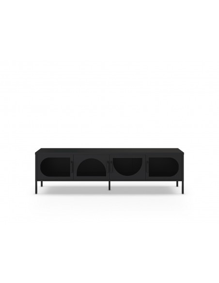 Móvel de TV minimalista TAYRA em metal, cor preto, 180 cm, com 4 portas.