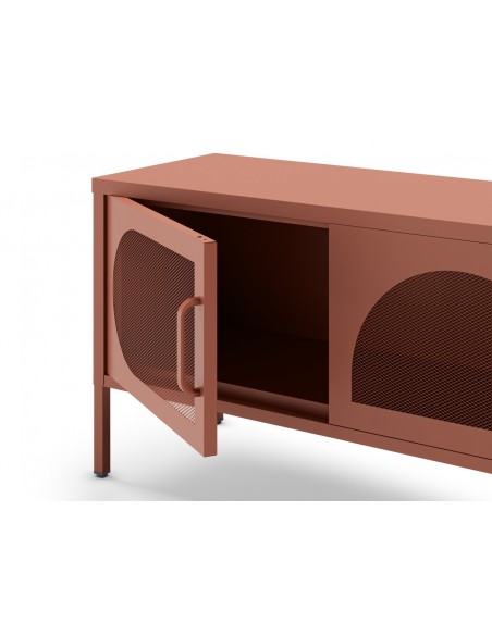 Mueble de TV metálico minimalista TAYRA terracota 180 cm con 4 puertas