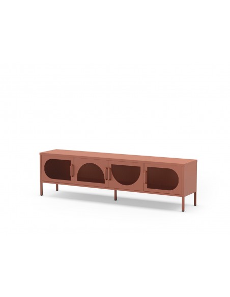 Mueble de TV metálico minimalista TAYRA terracota 180 cm con 4 puertas