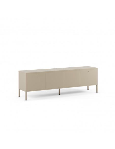Mueble de TV metálico minimalista FAYNA en arena, 160 cm con 2 puertas y 2 huecos