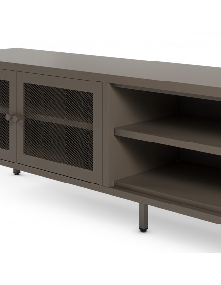 Mueble de TV metálico minimalista FAYNA en moca, 160 cm con 2 puertas y 2 huecos