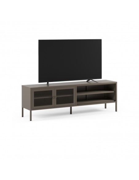 Mueble de TV metálico minimalista FAYNA en moca, 160 cm con 2 puertas y 2 huecos