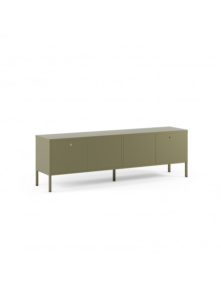 Mueble de TV metálico minimalista FAYNA en verde, 160 cm con 2 puertas y 2 huecos