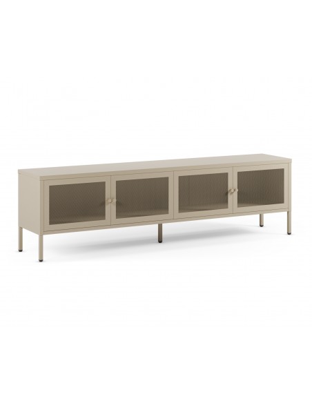 Mueble de TV metálico minimalista FAYNA en arena, 160 cm con 4 puertas