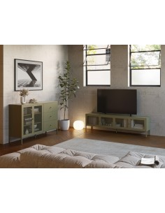 Móvel de TV minimalista FAYNA em metal na cor verde, 160... 2