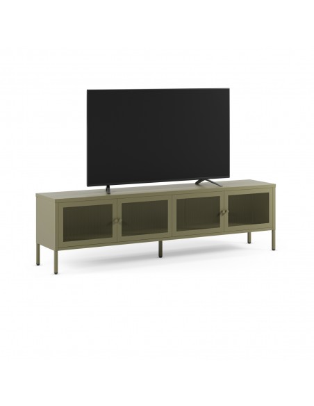 Mueble de TV metálico minimalista FAYNA en verde, 160 cm con 4 puertas