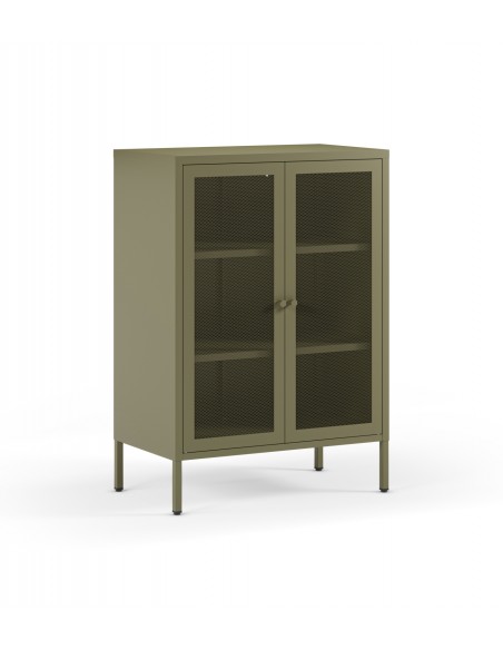 Mueble auxiliar metálico minimalista FAYNA verde,70x100 cm con 2 puertas