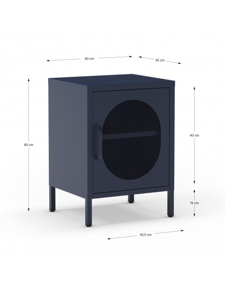 Mesa de cabeceira em metal azul DIORA 40x60 com 1 porta reversível