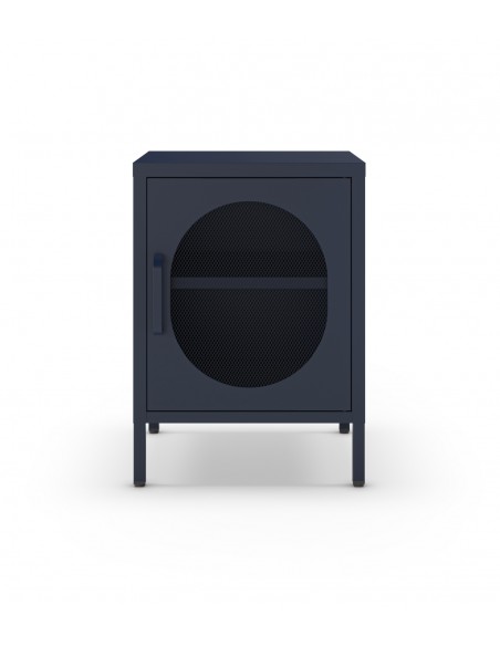 Mesa de cabeceira em metal azul DIORA 40x60 com 1 porta reversível