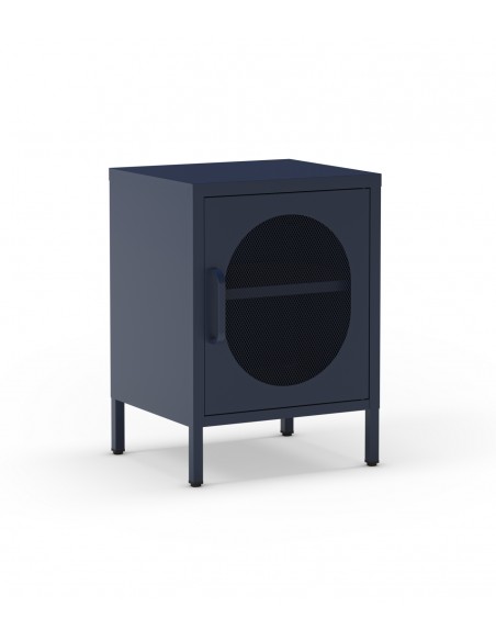 Mesa de cabeceira em metal azul DIORA 40x60 com 1 porta reversível