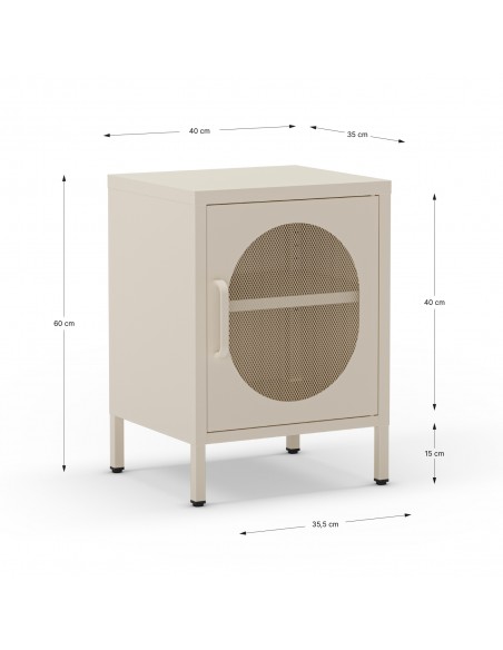 Mesa de cabeceira em metal creme DIORA 40x60 com 1 porta reversível