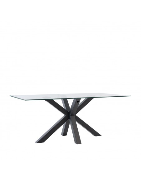 Mesa de diseño Argo 160x90, cristal y patas de acero acabado negro