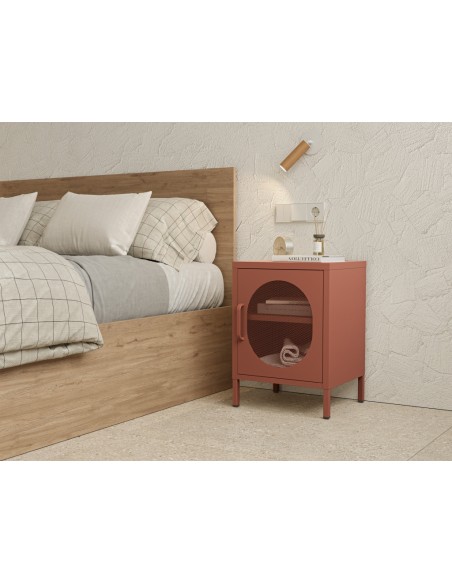 Mesa de cabeceira em metal terracota minimalista DIORA 40x60, 1 porta reversível