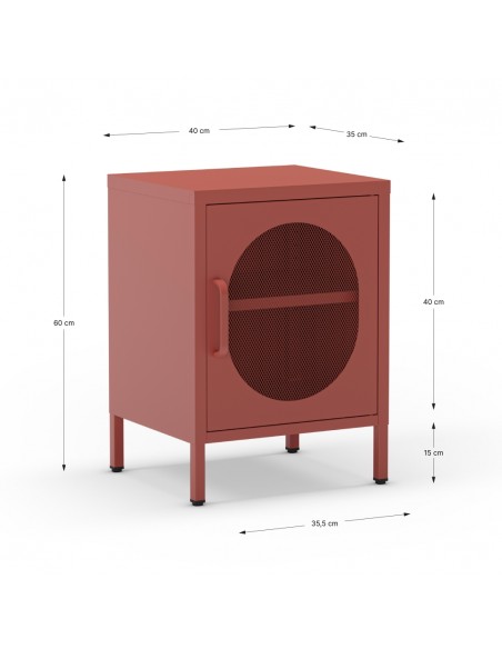 Mesita de noche metálica terracota minimalista DIORA 40x60, 1 puerta reversible