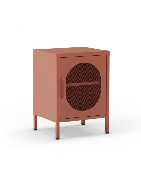 Mesita de noche metálica terracota minimalista DIORA 40x60, 1 puerta reversible