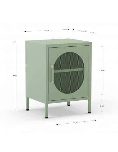Mesa de cabeceira em metal verde minimalista...