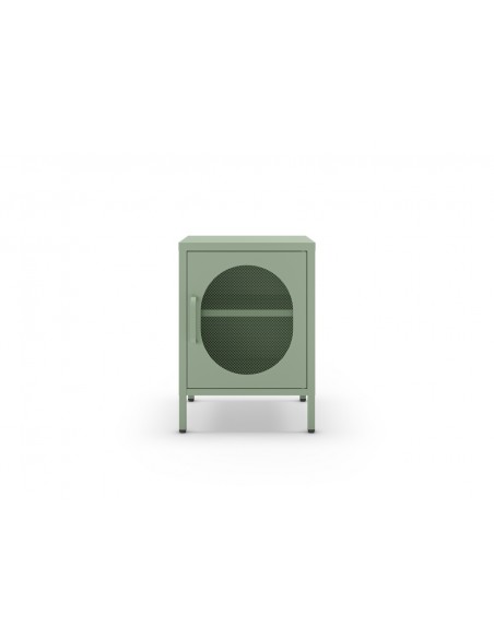 Mesita de noche metálica verde minimalista DIORA 40x60, 1 puerta reversible