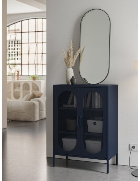 Mueble auxiliar metálico minimalista DIORA azul 70x100, 2 puertas