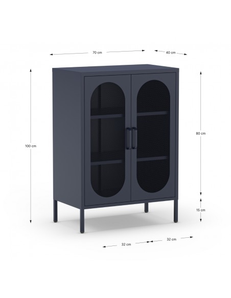 Mueble auxiliar metálico minimalista DIORA azul 70x100, 2 puertas