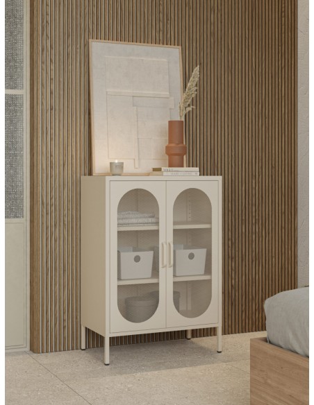 Móvel auxiliar metal minimalista DIORA creme 70x100 com 2 portas