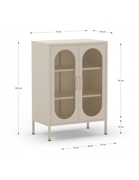 Móvel auxiliar metal minimalista DIORA creme 70x100 com 2 portas