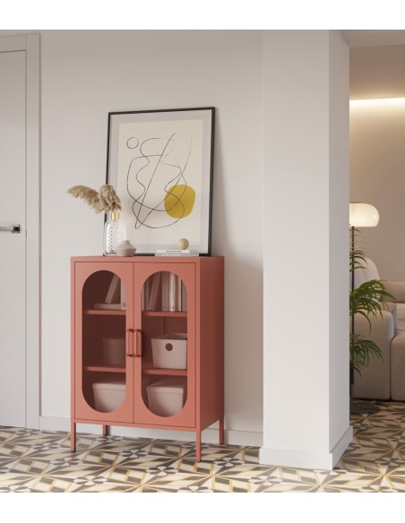 Móvel auxiliar em metal minimalista DIORA terracota 70x100 com 2 portas